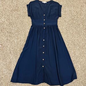 Loft Navy Button-Down Midi Dress